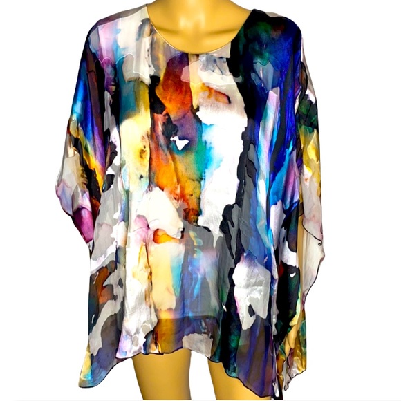 Caroline Rose Hand Painted Devore Caftan, Petite - Picture 6 of 9